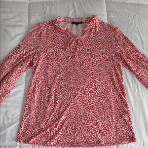 Adrianna Papell Coral Pink Floral Ruffle Tie-Neck Tunic